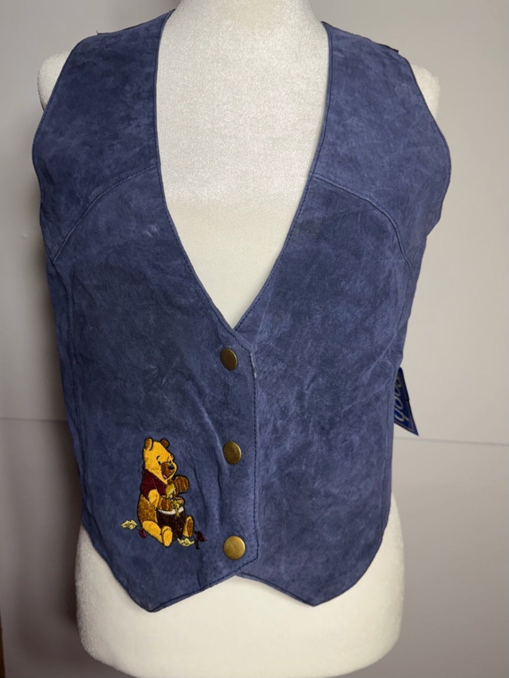 NWT Blue Suede Vest with Winnie the Pooh Embroidery Bikercore